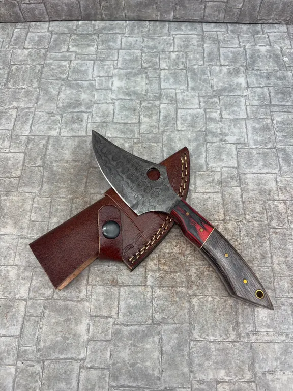 Handmade Damascus Steel Knife with Leather Sheath