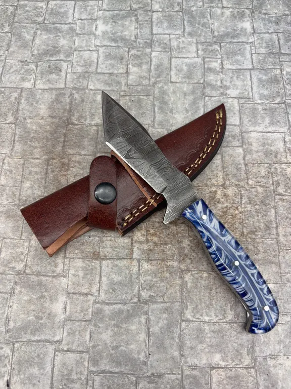 Handmade Damascus Steel Knife with Leather Sheath