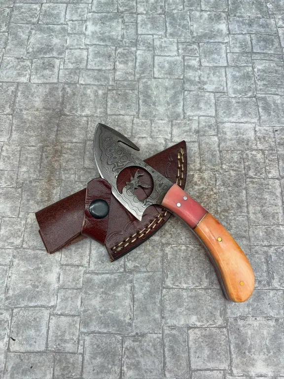 Handmade Damascus Steel Knife with Leather Sheath