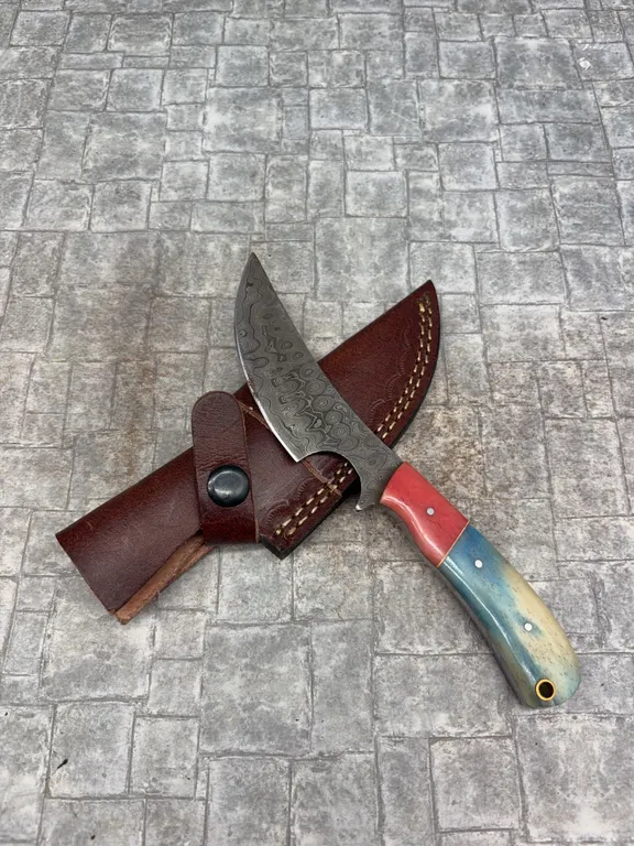 Handmade Damascus Steel Knife with Leather Sheath