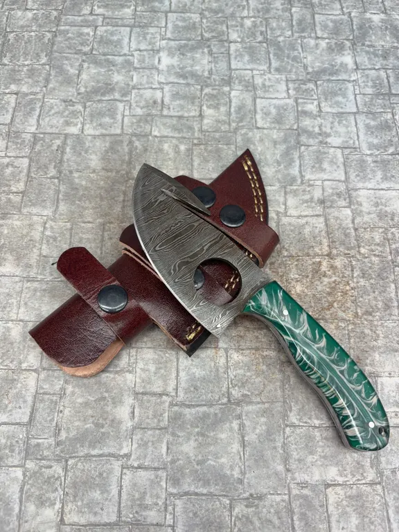 Handmade Damascus Steel Knife with Leather Sheath