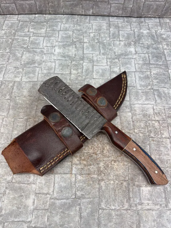 Handmade Damascus Steel Knife with Leather Sheath