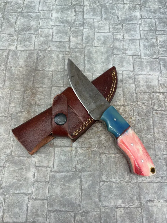 Handmade Damascus Steel Knife with Leather Sheath