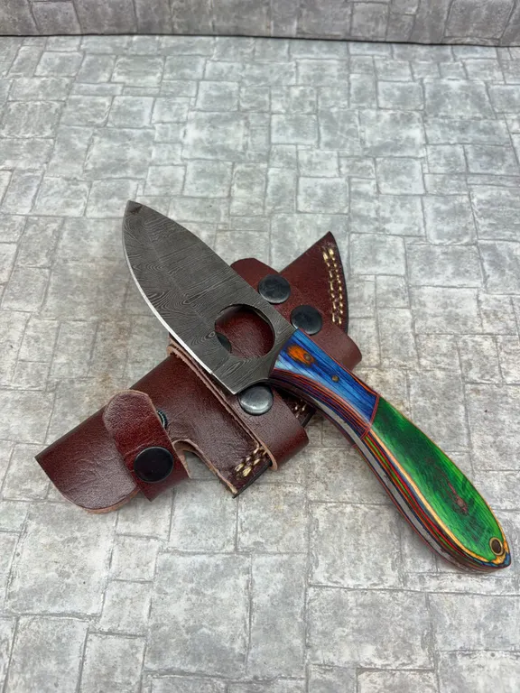 Handmade Damascus Steel Knife with Leather Sheath