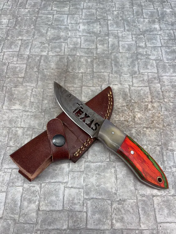 Handmade Damascus Steel Knife with Leather Sheath
