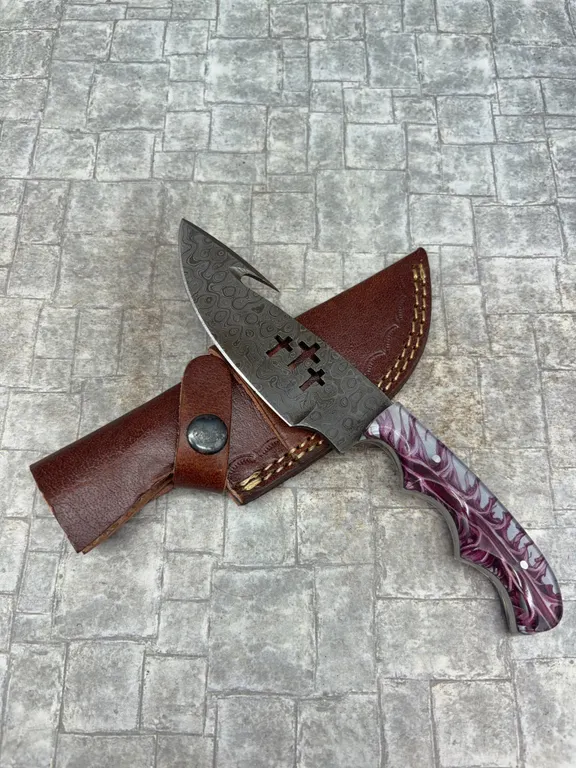 Handmade Damascus Steel Knife with Leather Sheath