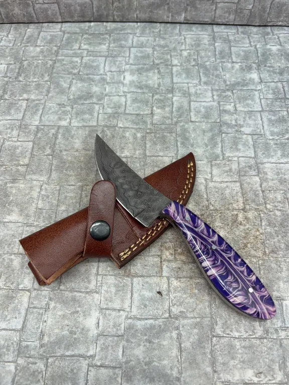 Handmade Damascus Steel Knife with Leather Sheath