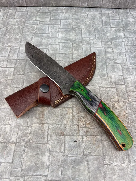 Handmade Damascus Steel Knife with Leather Sheath