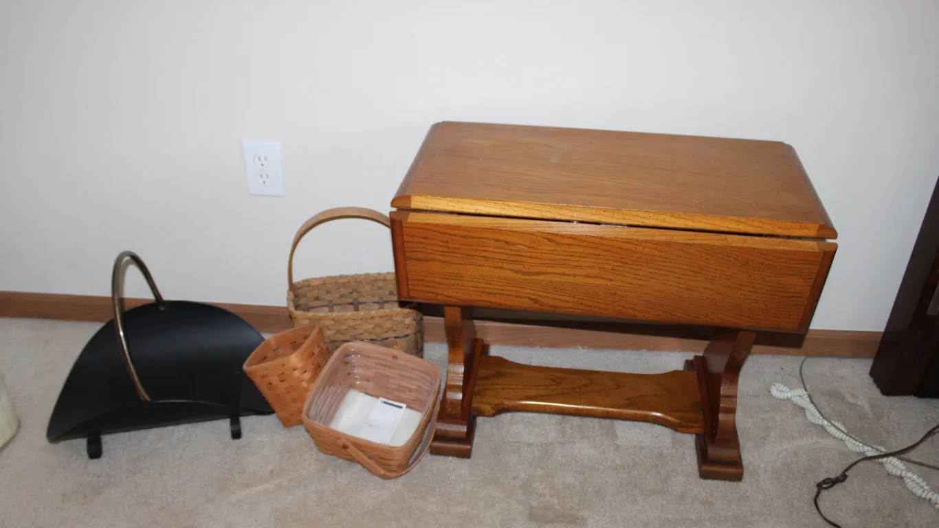 Oak Drop-Leaf Table & Longaberger Baskets