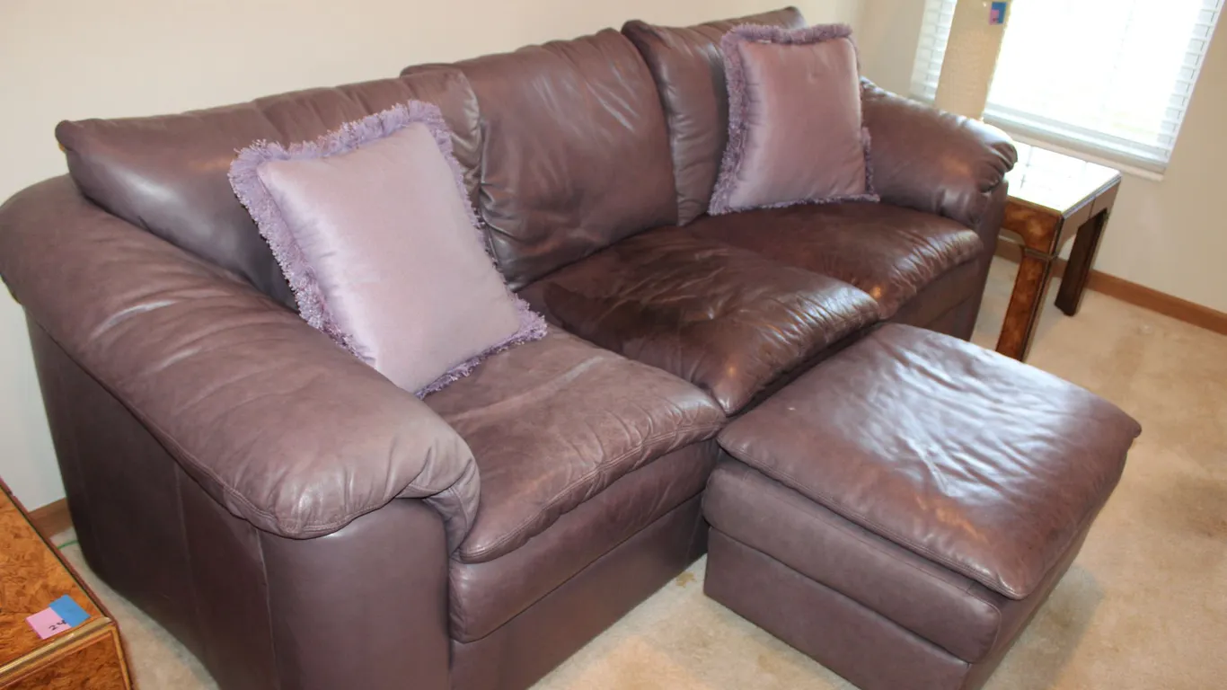 Purple Leather Sofa & Ottoman