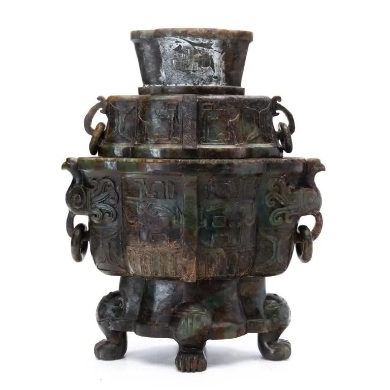CHINESE ARCHAISTIC CARVED JADE / HARDSTONE CENSER