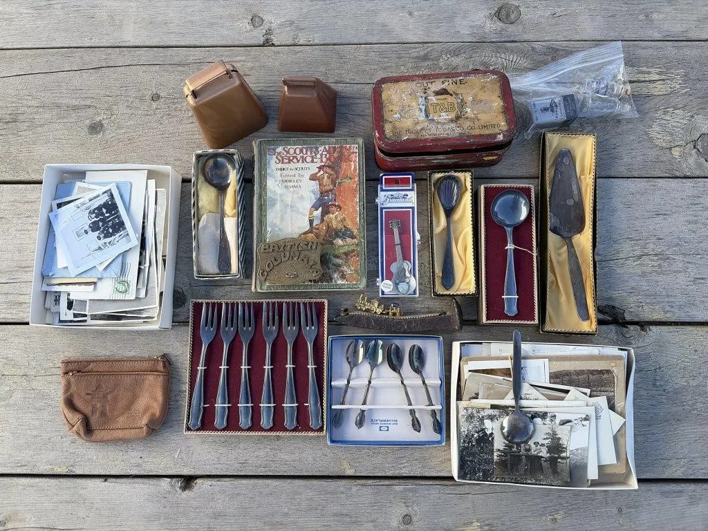 Box of High End Cutlery, Vintage Photos & Postcard