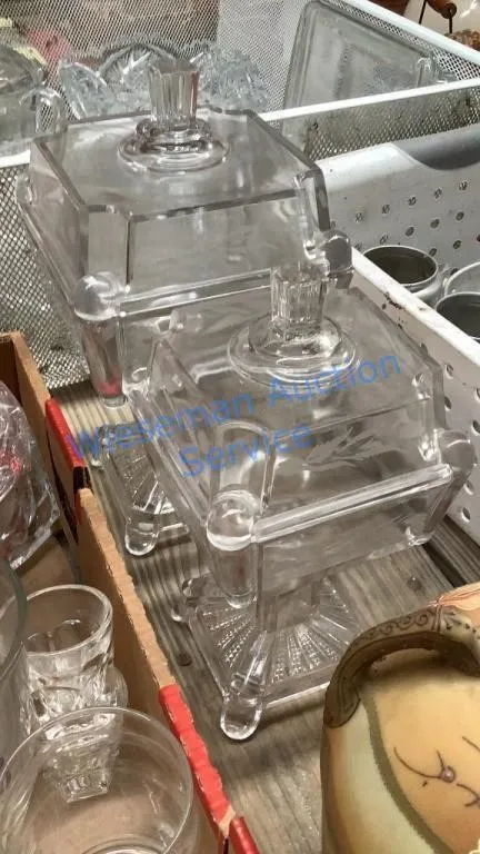 PEDESTAL GLASS DISHES - ETCHED GLASS