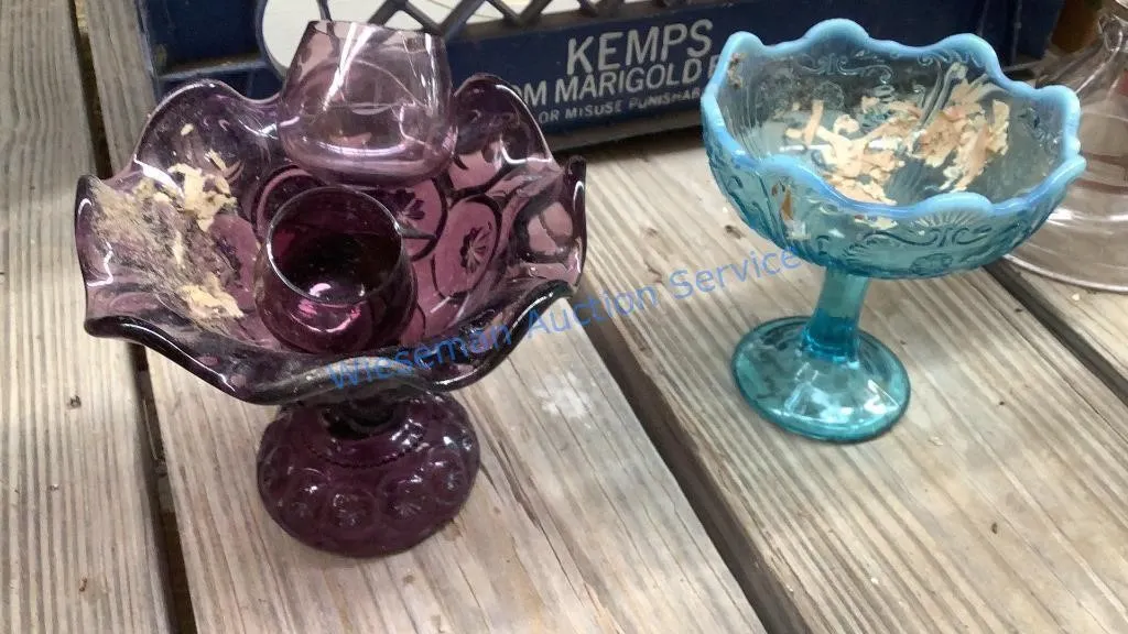 AMETHYST FLUTED VASE AND NORTHWOOD OPALESCENT