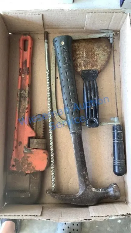 PIPE WRENCH, HAMMER, DRILL BIT, SCRAPER, SAW, ETC