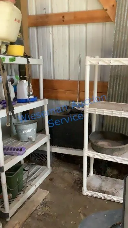 CHICKEN ITEMS, SHELVING UNITS, TIN,