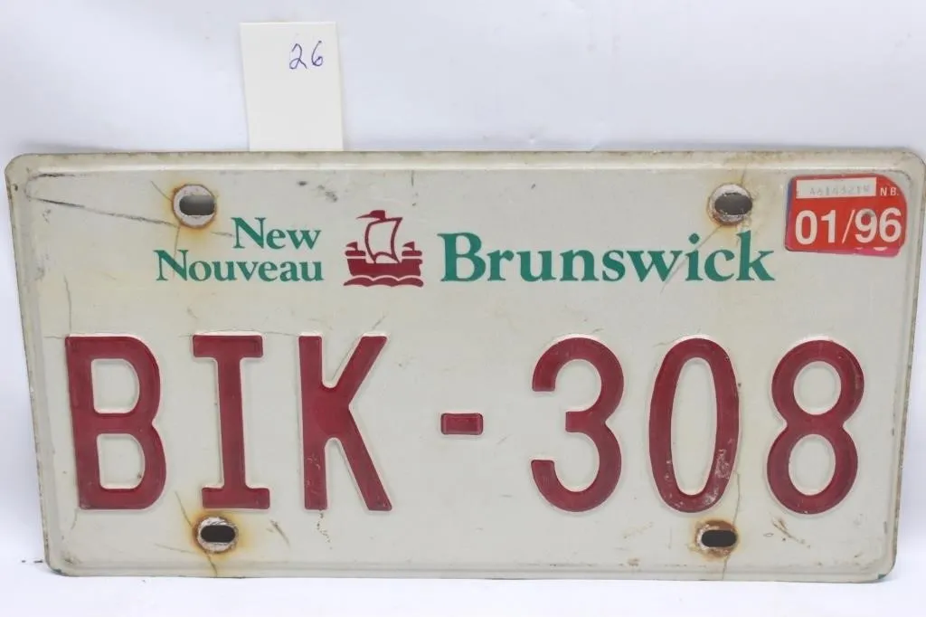 New Brunswick License Plate BIK-308 (1996)