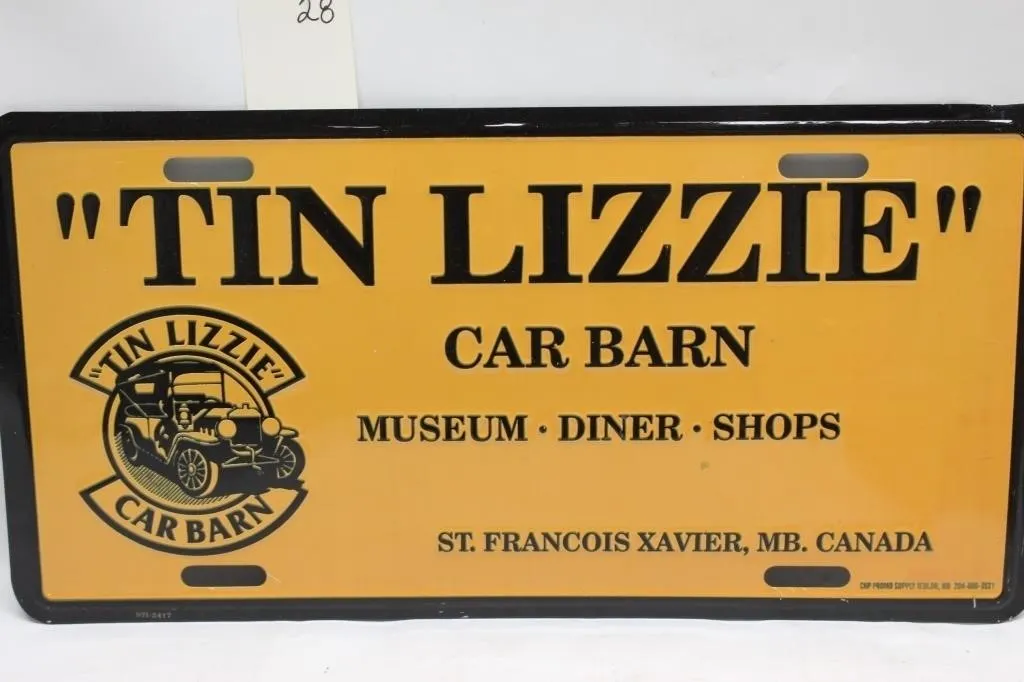 "Tin Lizzie" Car Barn License Plate Sign