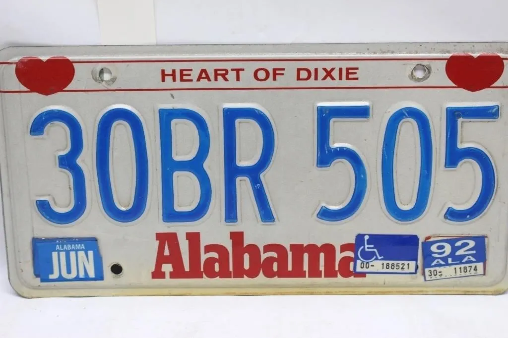 Alabama 'Heart of Dixie' License Plate 30BR 505