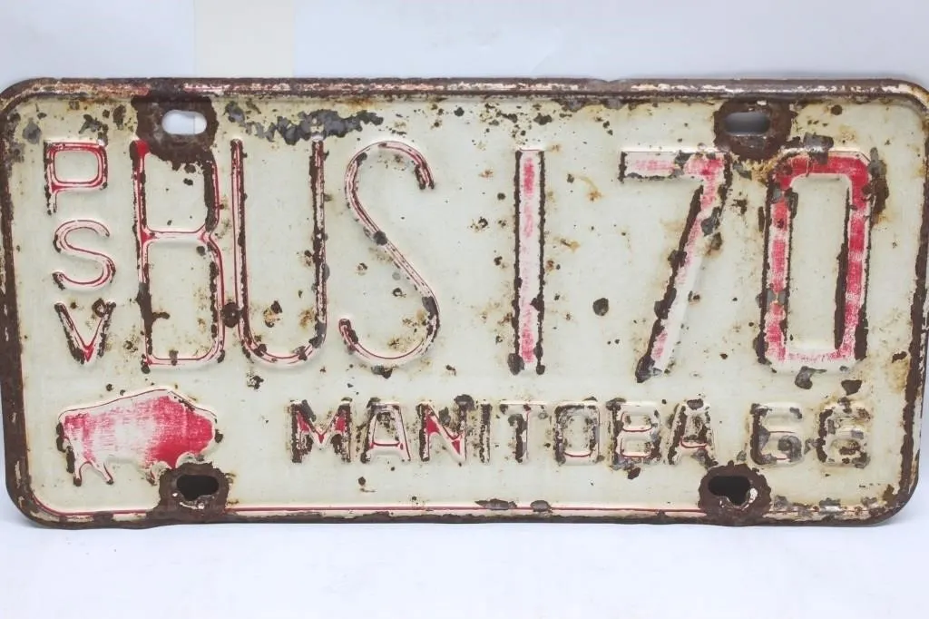 Vintage Manitoba 1968 Bus License Plate