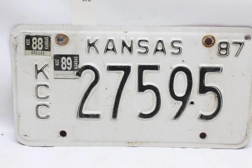 Kansas License Plate with 1987-89 Tags, KCC 27595
