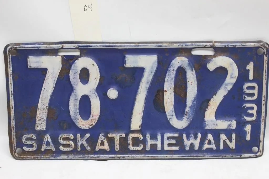 1931 Saskatchewan License Plate 78-702