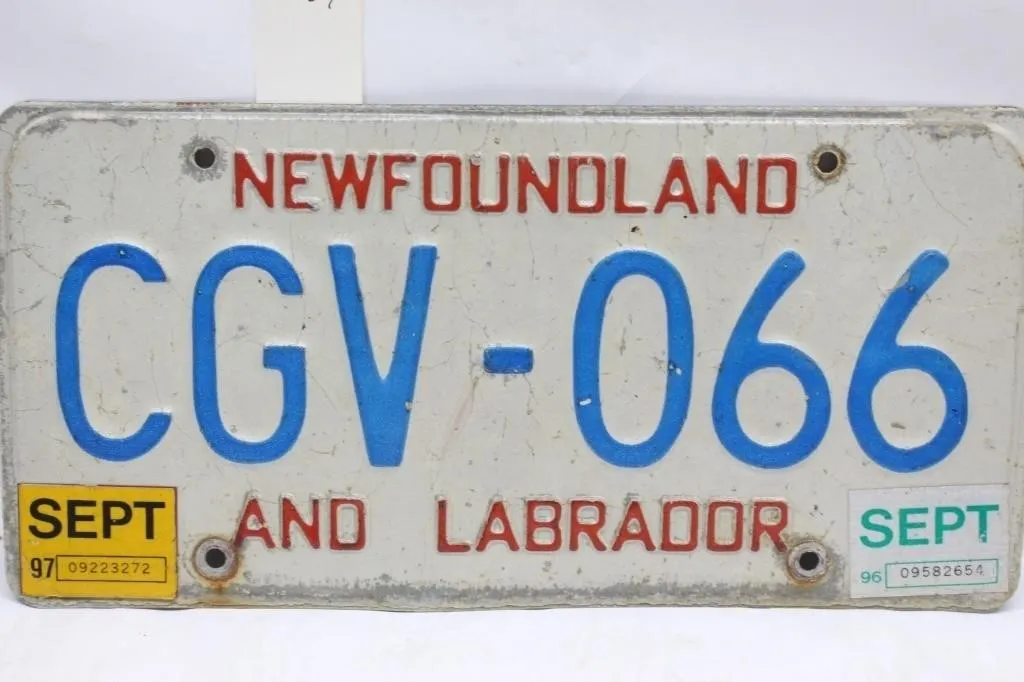 Newfoundland & Labrador License Plate CGV-066