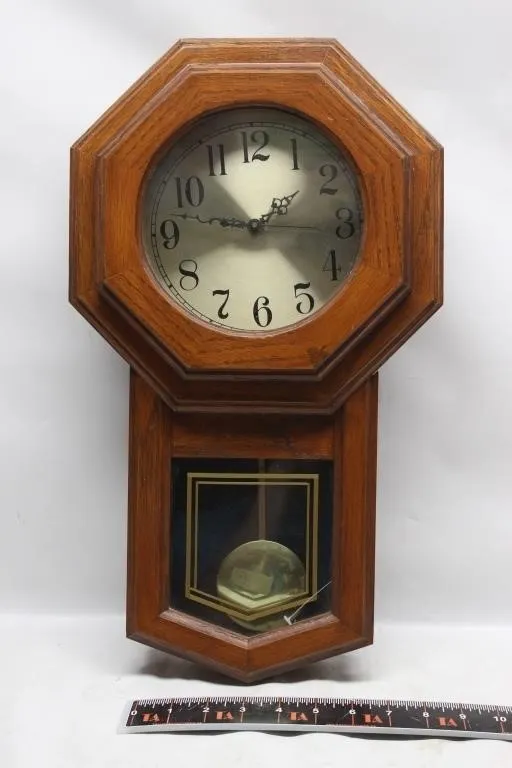Oak Regulator Style Wall Clock with Pendulum