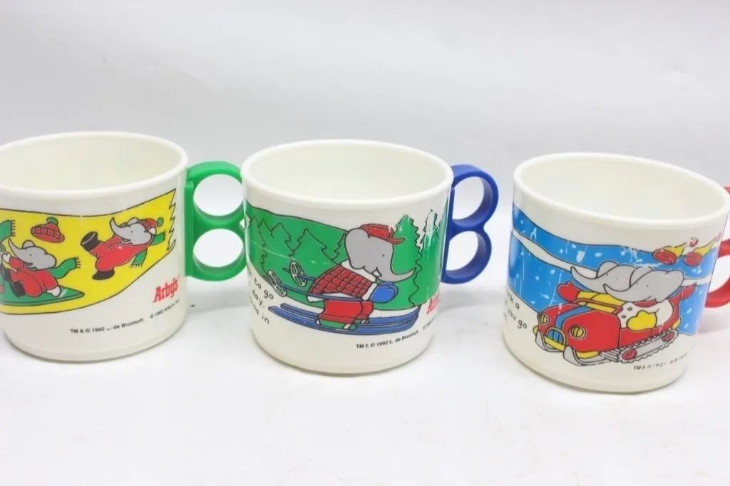 Arby's Babar Elephant Plastic Mugs, Set of 5