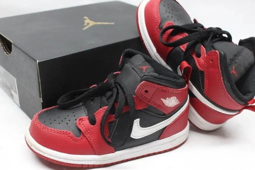 Air Jordan 1 Mid (TD) 'Bred' Toddler 8c Sneakers