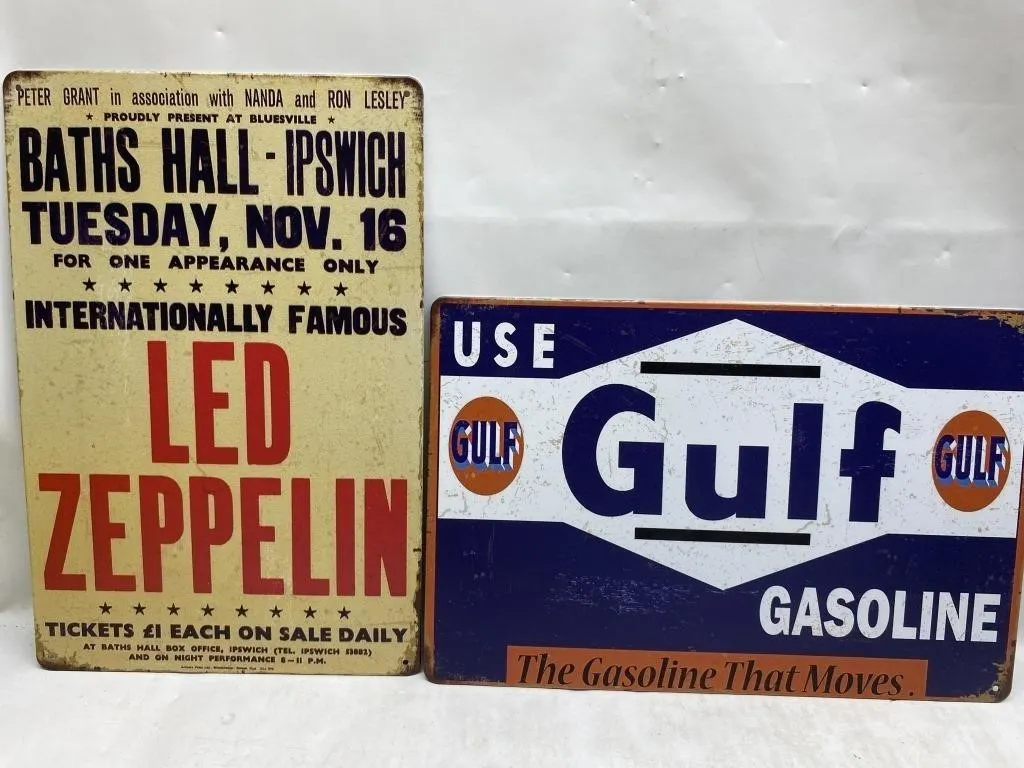 Led Zeppelin & Gulf Gasoline metal signs