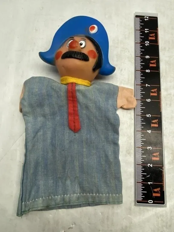 Vintage Cloth Hand Puppet – Man in Blue Helmet