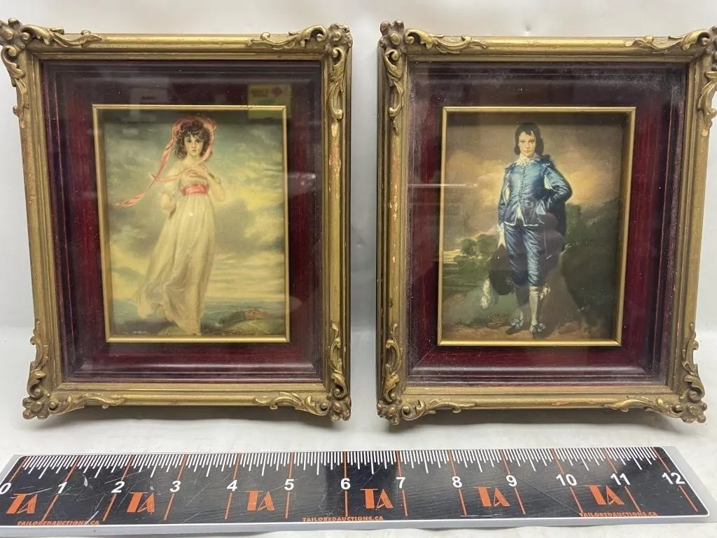 Pair Framed Vintage Portrait Prints, Gilt Frames