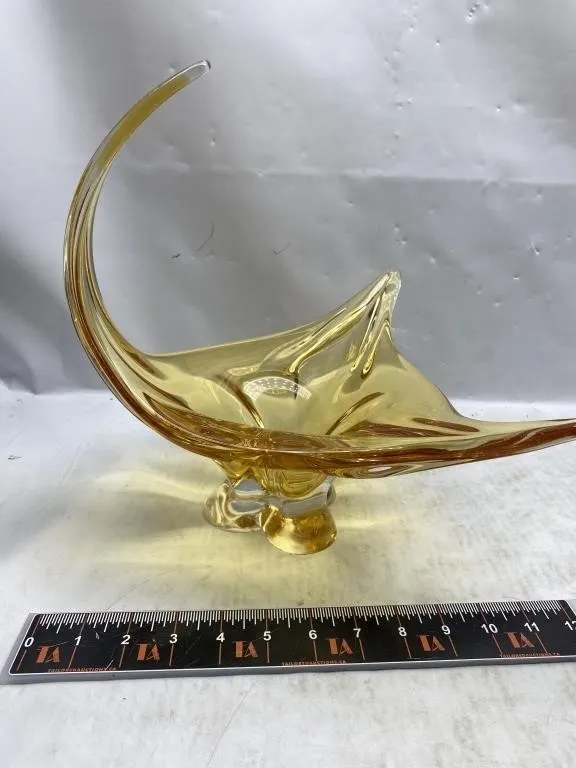 Amber Art Glass Swirl Basket by Chalet, Canada