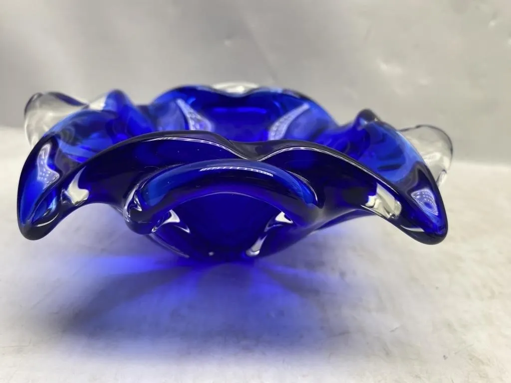 Cobalt Blue Art Glass Ruffled Edge Bowl