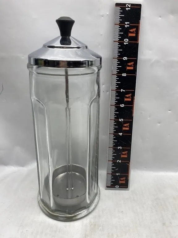 Glass Straw Dispenser with Chrome Lid