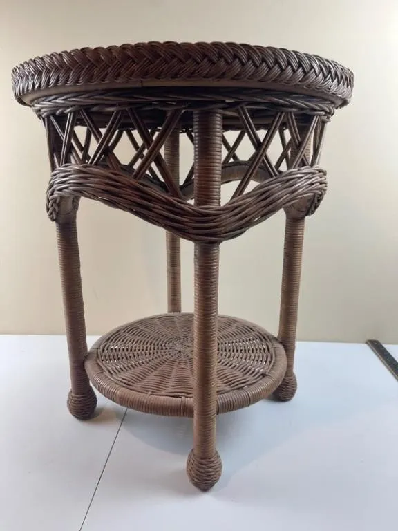 Woven Rattan Two-Tier Accent Table