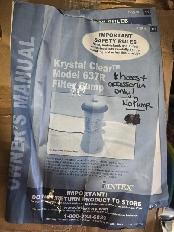 Intex Krystal Clear Filter Pump Accesssories only