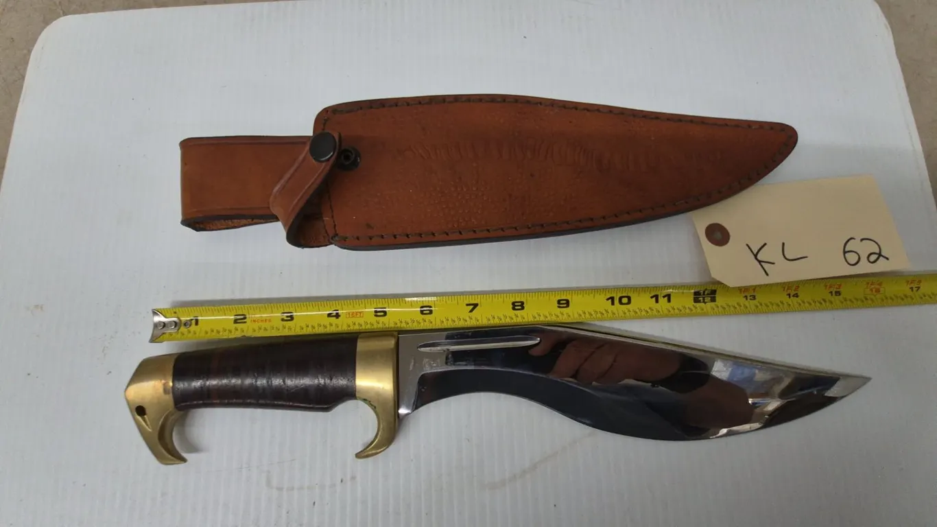 Eagle Head Bowie Knife and Leather Sheath, 15-1/2” Long