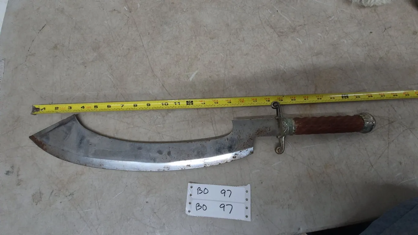 Large Curved Blade Sword with Twisted Handle, 24” Long