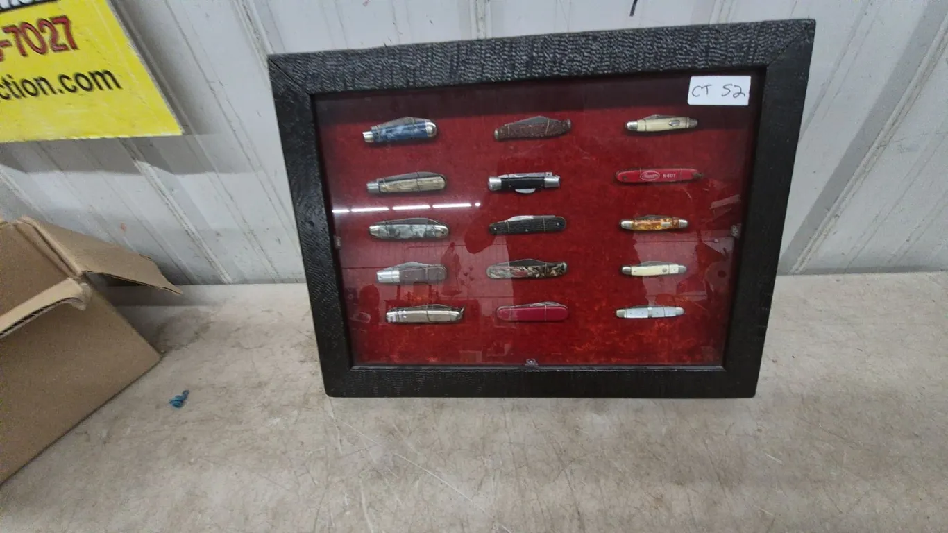 Collection of 15 Pocket Knives in Display Case