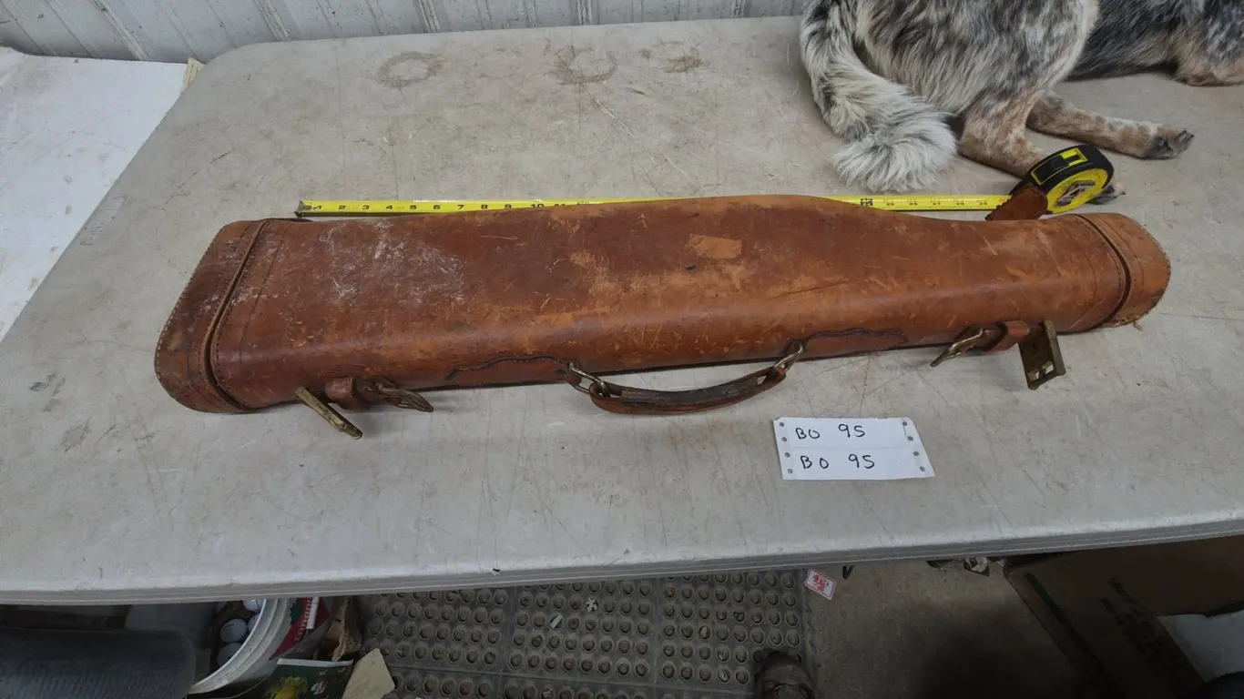 Vintage Leather Gun Case, 30” Long, with Brass Hardware