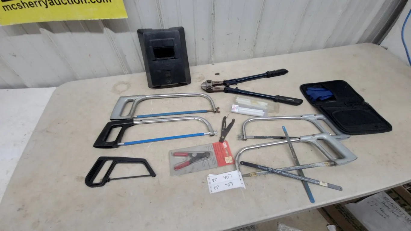 Welding Helmet, Bolt Cutters, Hacksaws, Wire Stripper