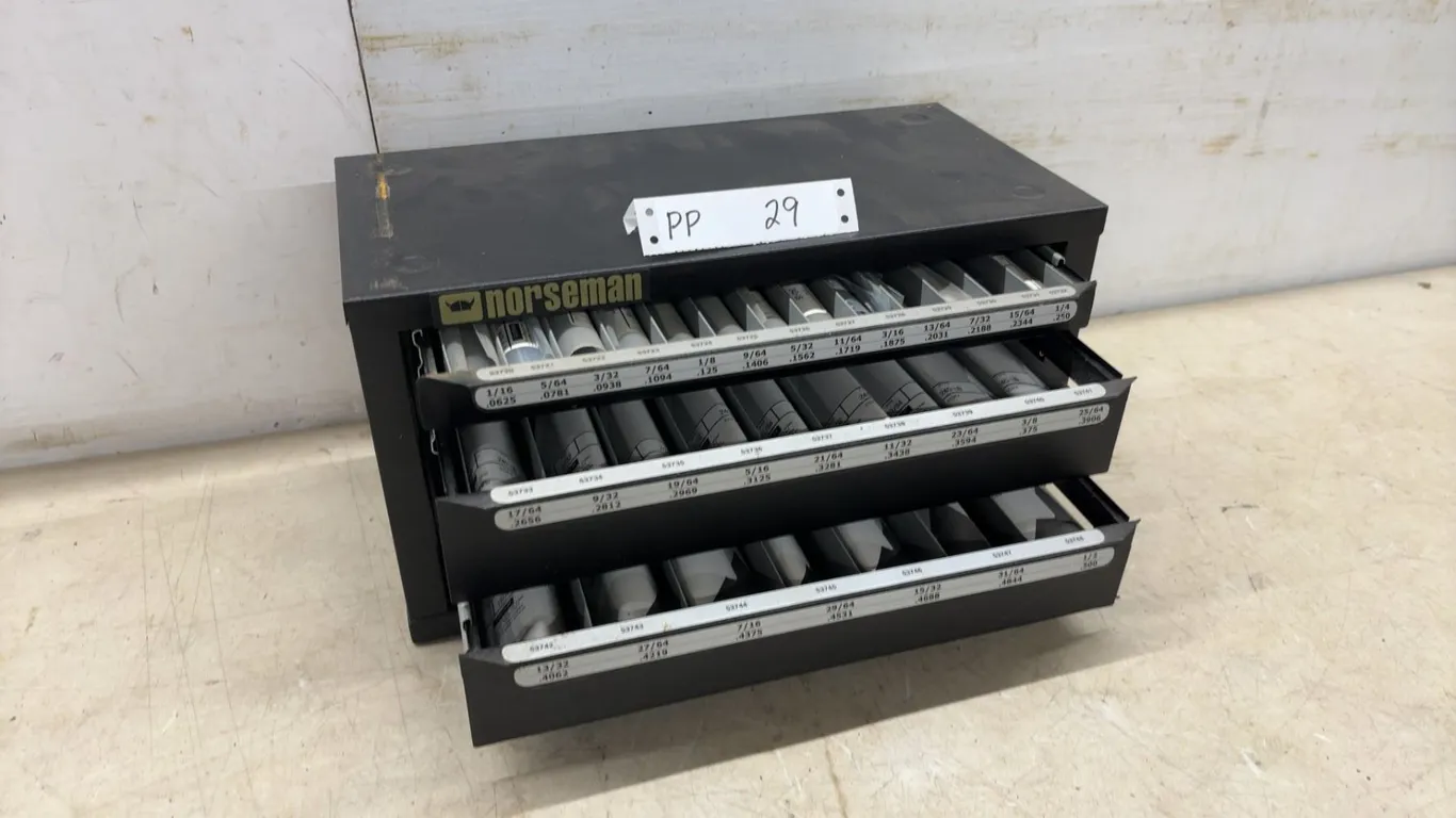 Norseman Drill Bit Index with 3 Drawers, 1/16” to 1/2” Drill Bits