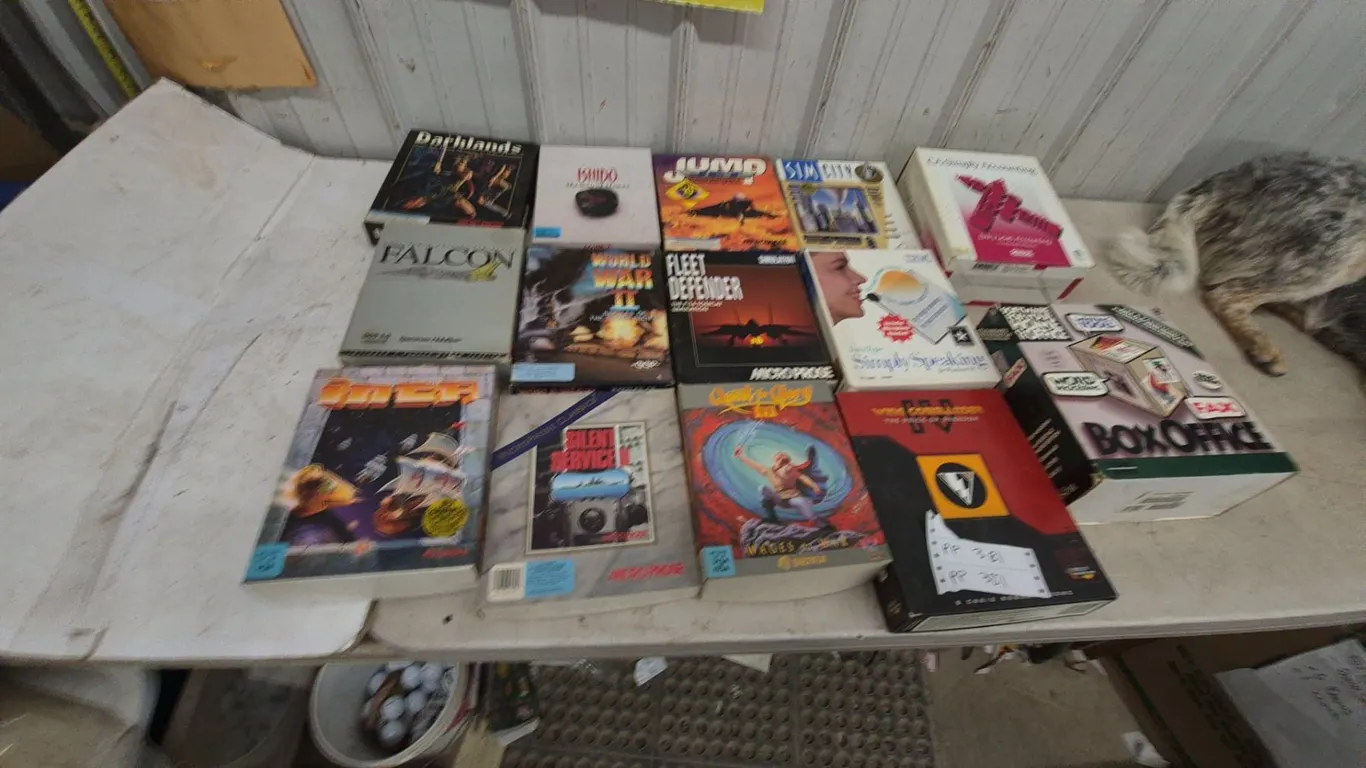 Vintage PC Game and Software Lot: Darklands, Ishido, Jump Jet, Sim City, Falcon, World War II