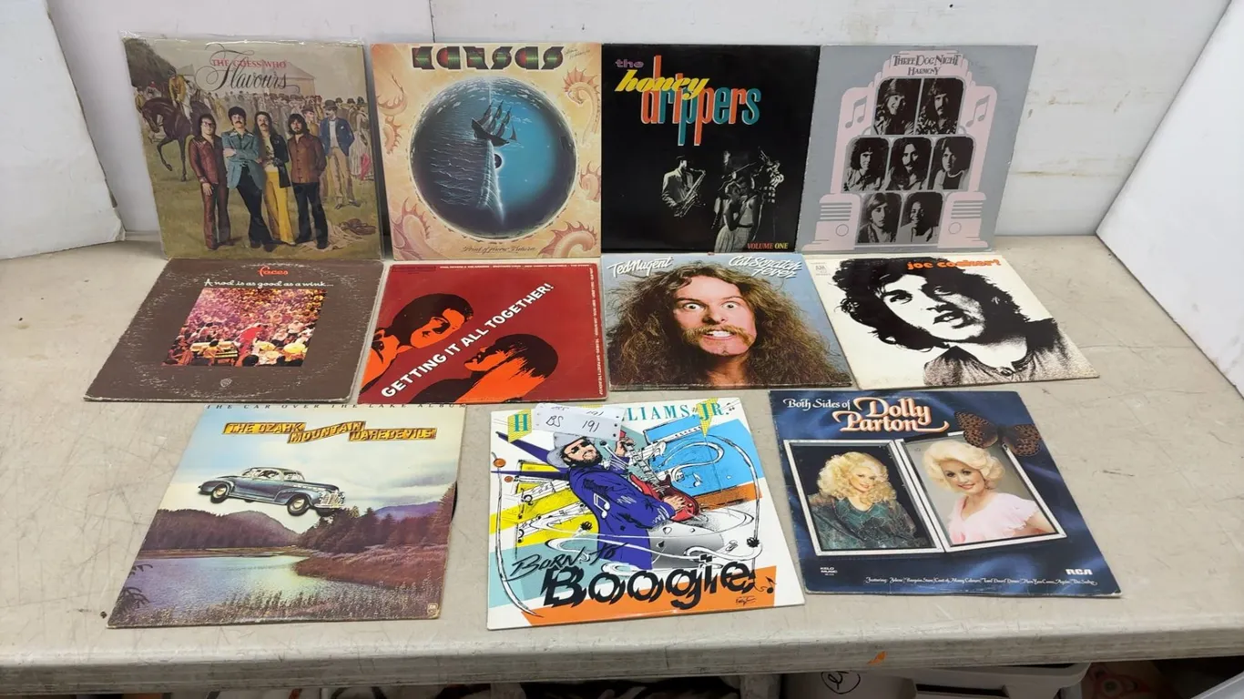 Vintage Vinyl Records Including Kansas, Ted Nugent, Joe Cocker, Dolly Parton