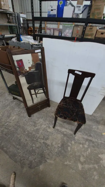 Wood-Framed Mirror 20”×44” and Upholstered Dining Chair