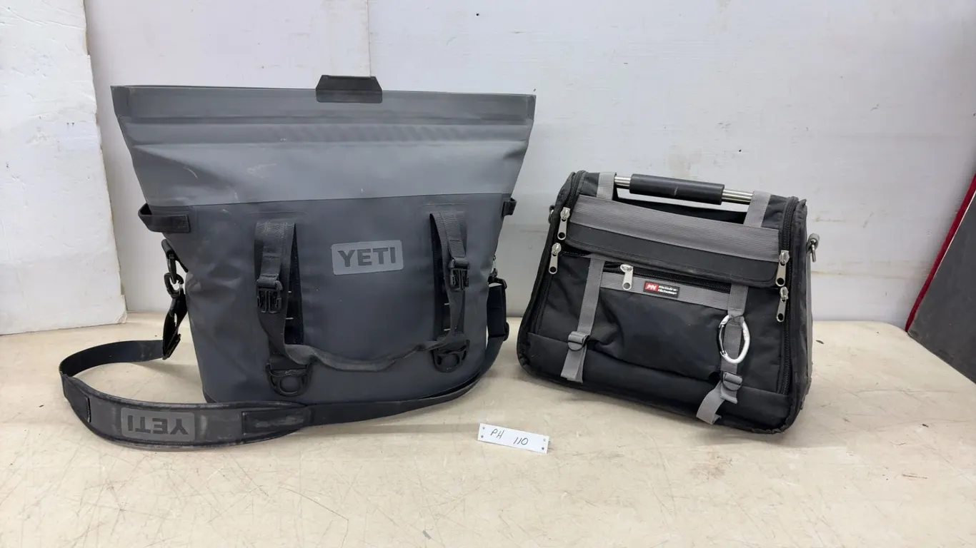 YETI Hopper M30 Soft Cooler in Charcoal and McGuire-Nicholas Tool Tote Bag