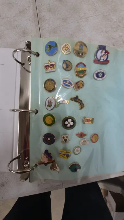 Binder of Collectible Pins, including Mickey Mouse, Saskatchewan, British Columbia, and Alberta