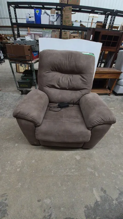 Brown Upholstered Power Recliner with Remote and Power Supply